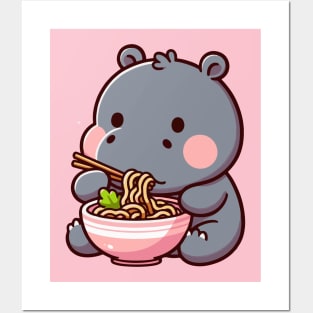 Cute hippo eat Ramen Posters and Art